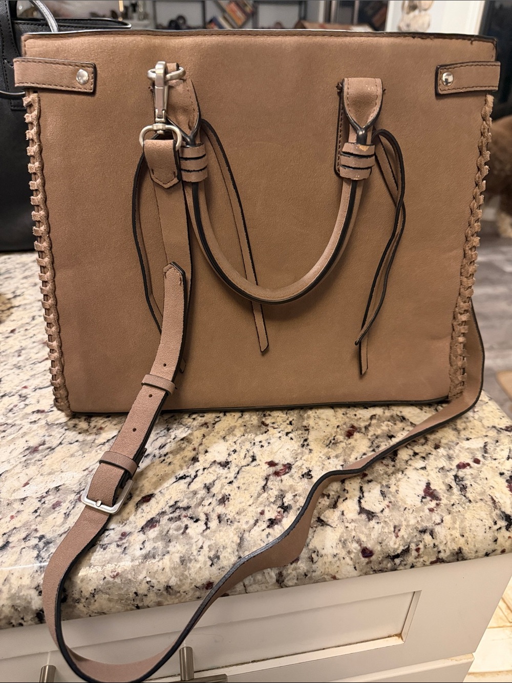 Zara Tan Leather Tote with Detachable Strap